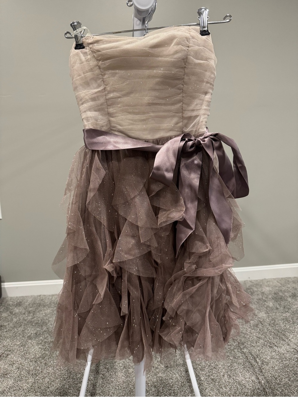 Teeze Me Strapless Two-Tone Champagne and Mauve Ruffle Prom Dress